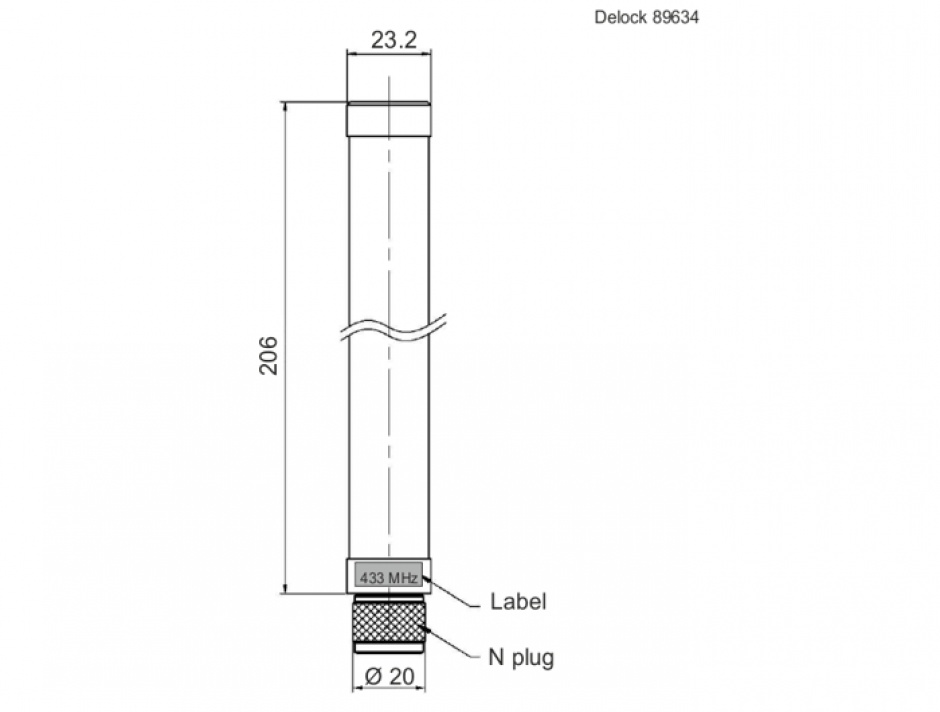 Imagine Antena fixa 433 MHz N plug 1.32 dBi omnidirectionala pentru exterior, Delock 89634