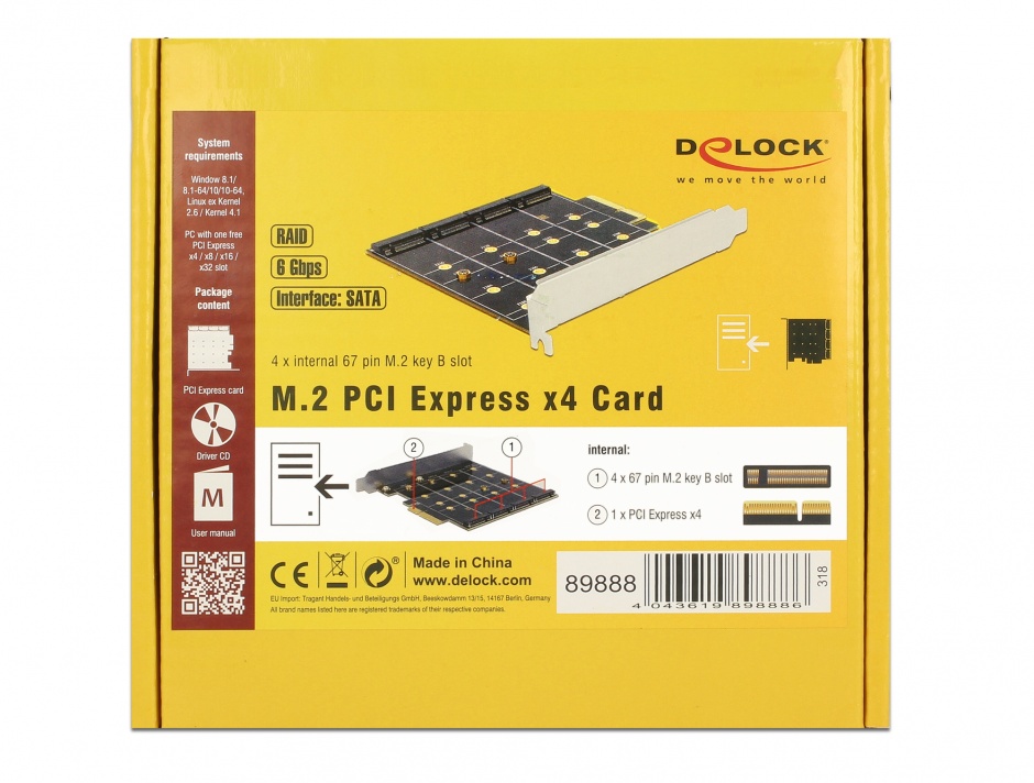 Imagine PCI Express cu 4 porturi M.2 key B RAID, Delock 89888