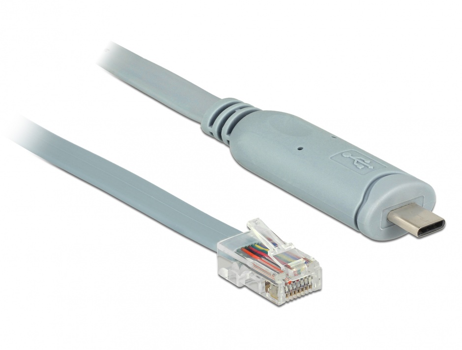 Imagine Cablu USB-C la Serial RS-232 RJ45 (PENTRU ROUTER CISCO) T-T 1m Gri, Delock 89893