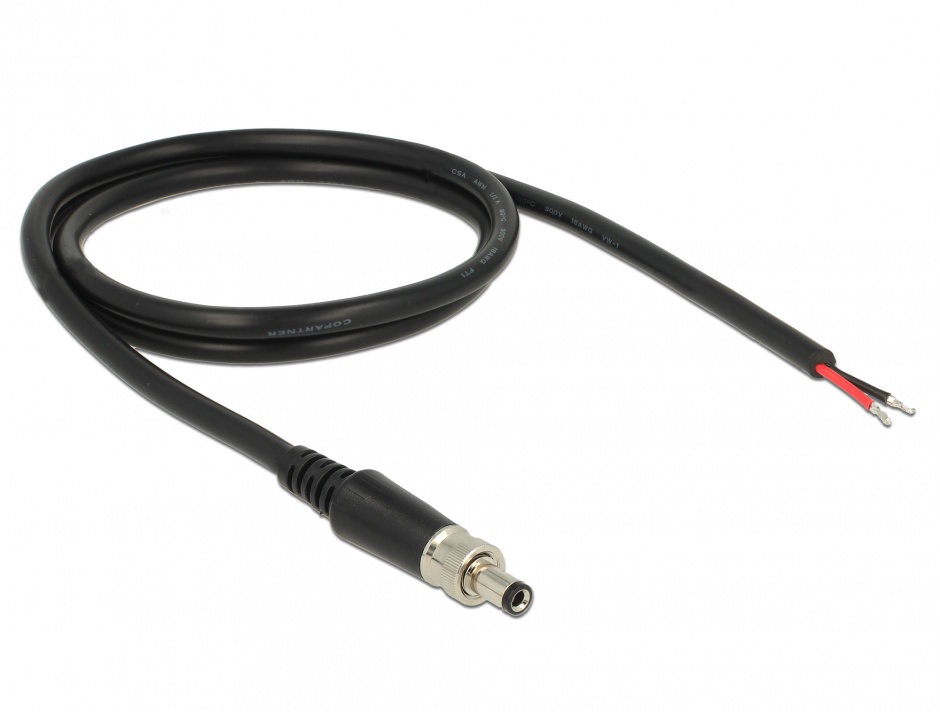 Imagine Cablu de alimentare DC 5.5 x 2.5 x 9.5 mm la fire deschise 95cm, Delock 89908
