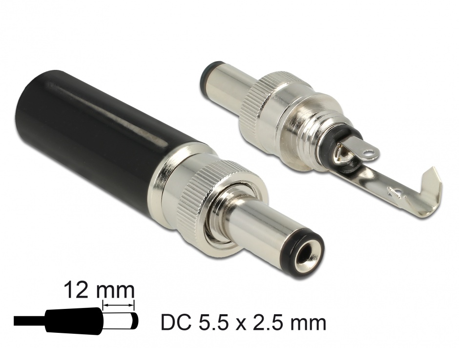 Imagine Conector tata DC 5.5 x 2.5 mm cu lungime 12.0 mm, Delock 89916