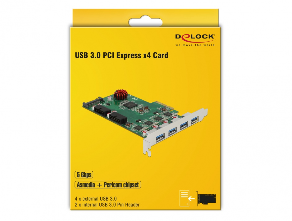 Imagine PCI Express cu 4 x USB 3.0-A + 2 x pin header USB 3.0, Delock 90306