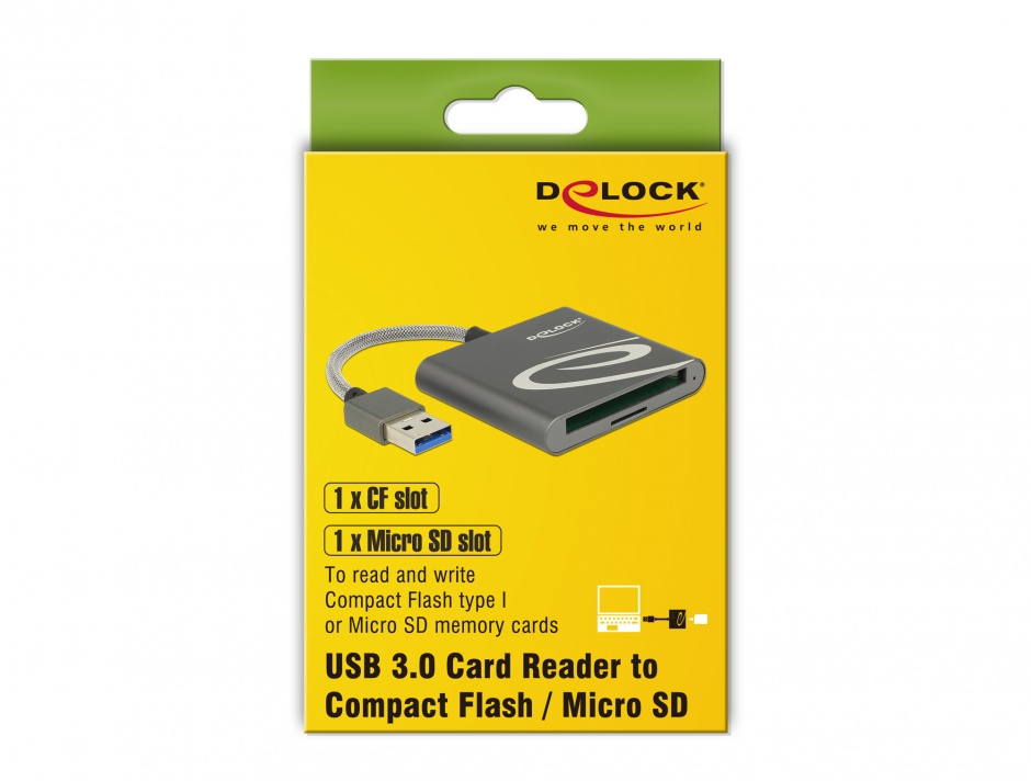 Imagine Cititor de carduri USB 3.0 pentru carduri de memorie Compact Flash sau Micro SD, Delock 91500