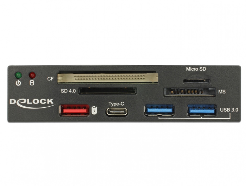 Imagine Cititor de carduri bay 3.5" 4 sloturi + 1 x USB-C + 3 x USB 3.0-A, Delock 91657