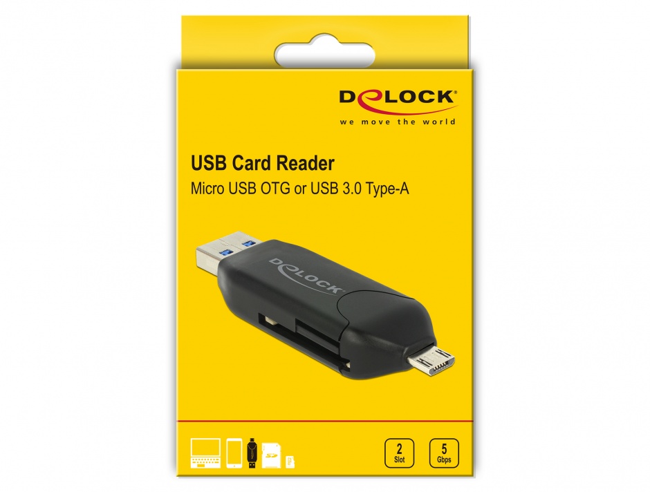 Imagine Cititor de carduri Micro USB OTG + USB 3.0, Delock 91734