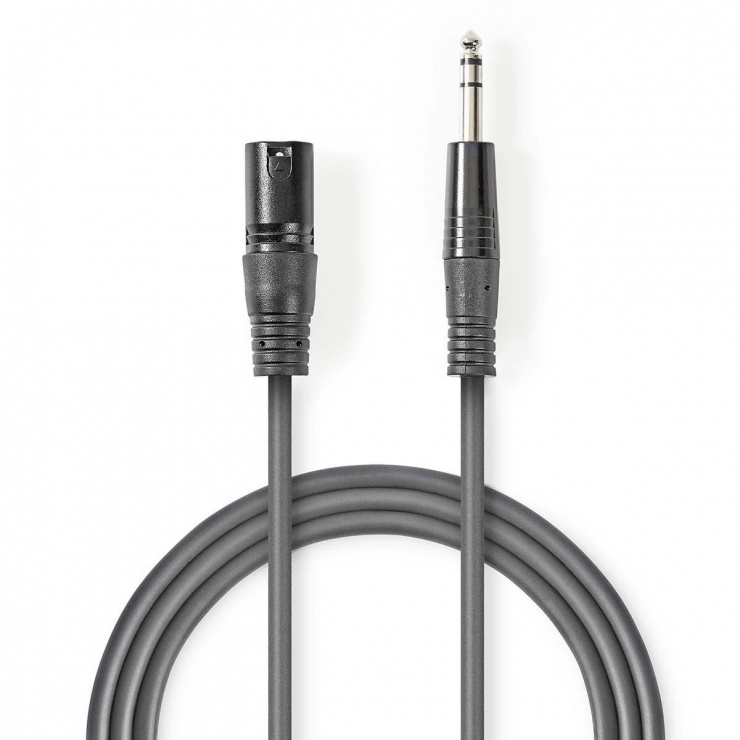 Imagine Cablu audio balansat jack stereo 6.35mm la XLR 3 pini T-T 5m Gri, Nedis COTH15100GY50