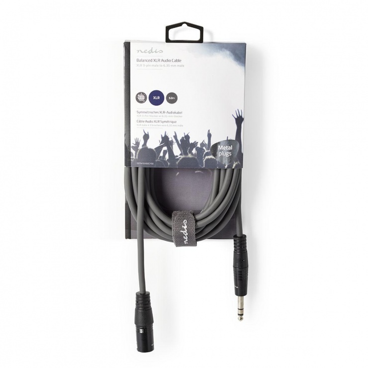 Imagine Cablu audio jack stereo 6.35mm la XLR 3 pini T-T 5m Gri, Nedis COTH15100GY50