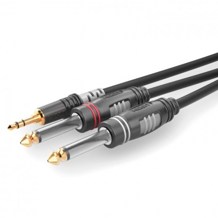 Imagine Cablu audio jack stereo 3.5mm la 2 x jack mono 6.35 T-T 3m, HBA-3S62-0300