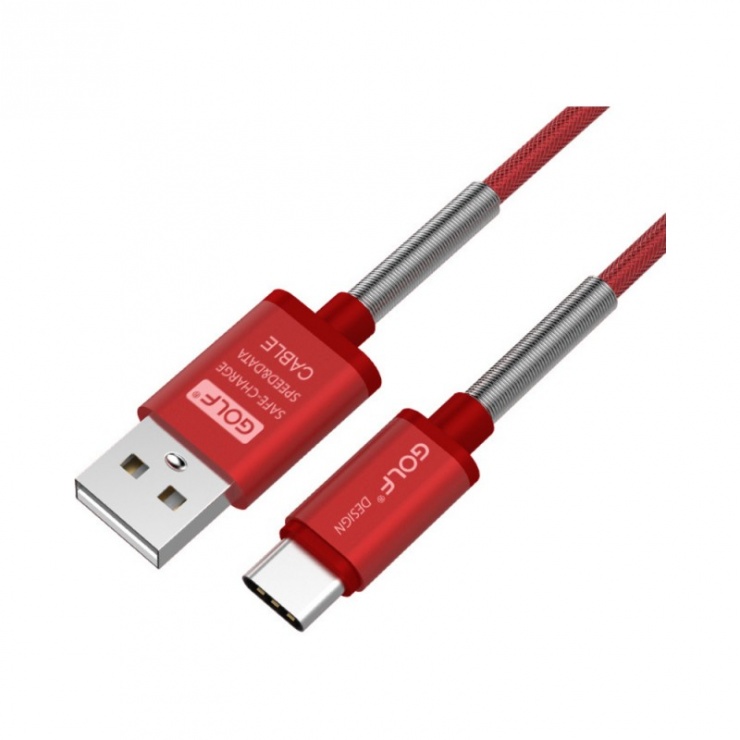 Imagine Cablu USB 2.0 la USB-C cu protectie mufa 1m Rosu, GC-40