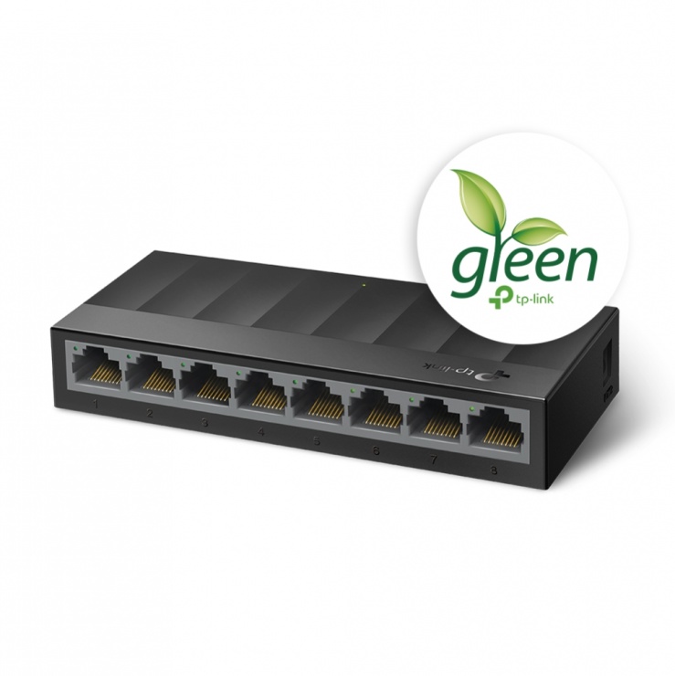 Imagine Switch Desktop LiteWave 8 porturi Gigabit Negru, TP-LINK LS1008G