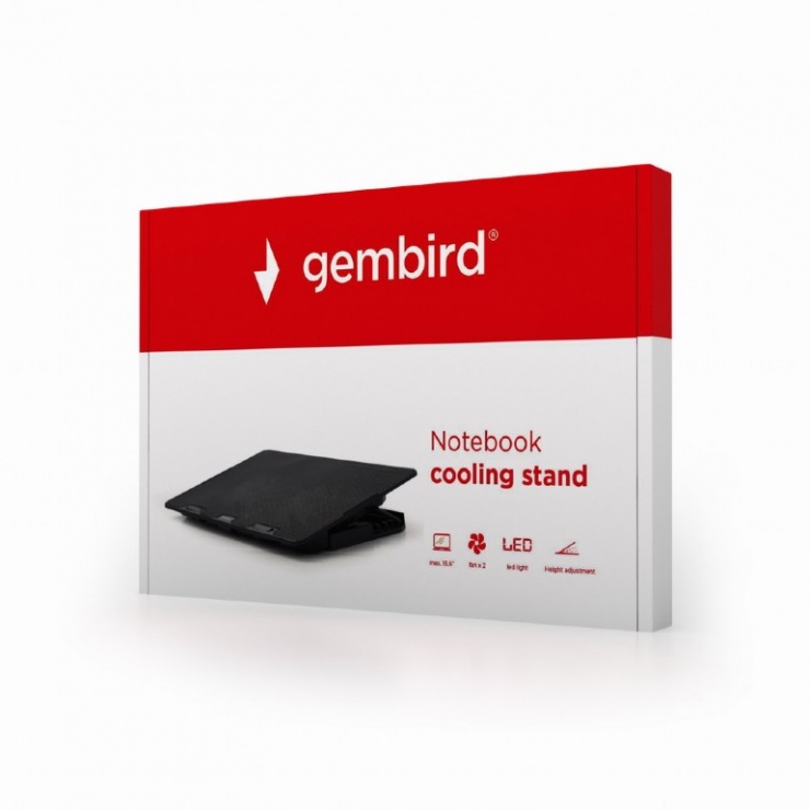 Imagine Stand metalic notebook 15.6" 2 x fan 12.5cm Negru, Gembird NBS-2F15-02