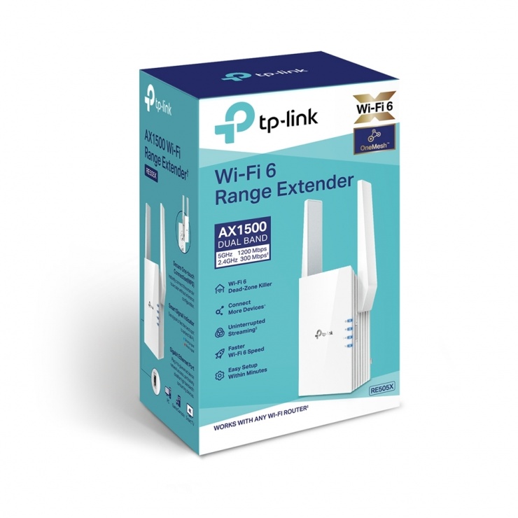 Imagine Range Extender Wi-Fi 6 Dual-Band Gigabit AX1500, TP-LINK RE505X