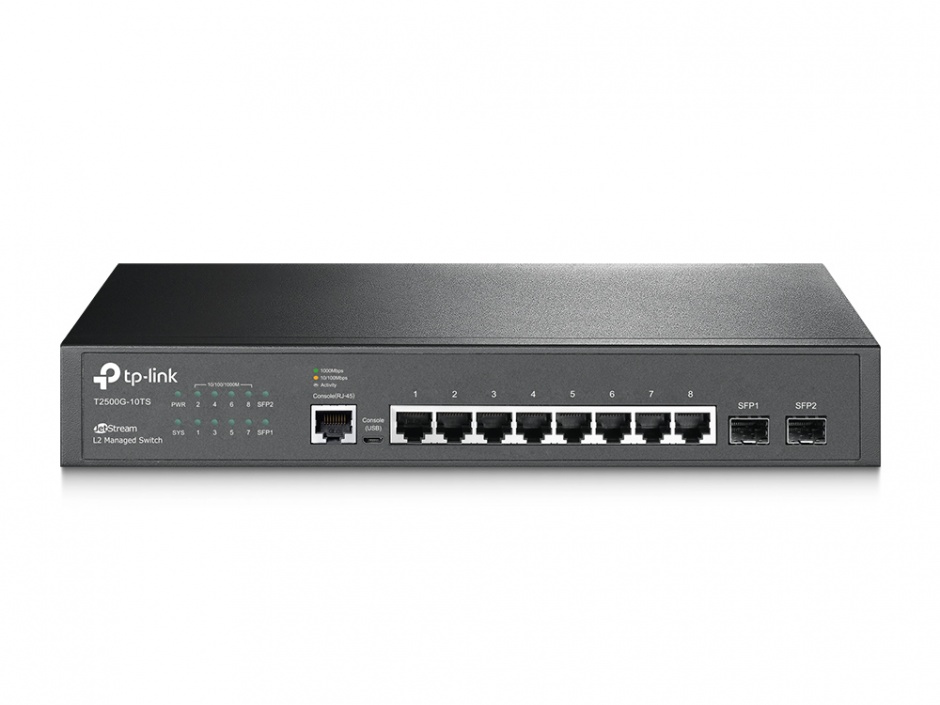 Imagine Switch L2 cu management 8 Porturi 10/100/1000M, 2 slot SFP gigabit, TP-LINK