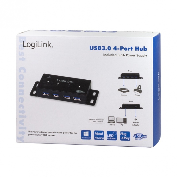 Imagine HUB cu 4 porturi USB 3.0 carcasa metalica, Logilink UA0149