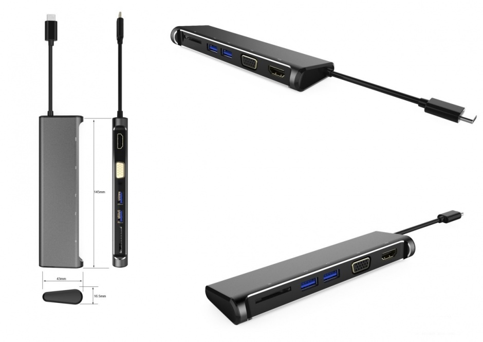 Imagine Docking station USB-C la 4K HDMI + VGA + cititor de carduri SD + 2 x USB 3.0