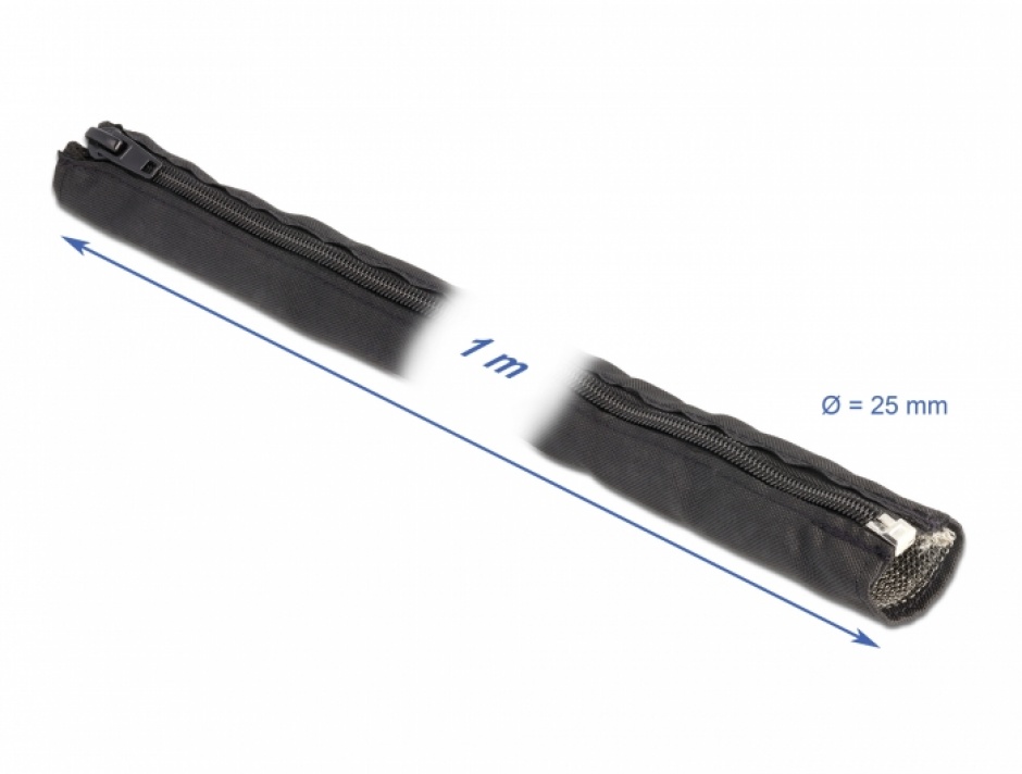 Imagine Organizator cabluri cu fermoar rezistent la caldura 1m x 16mm Negru, Delock 20845