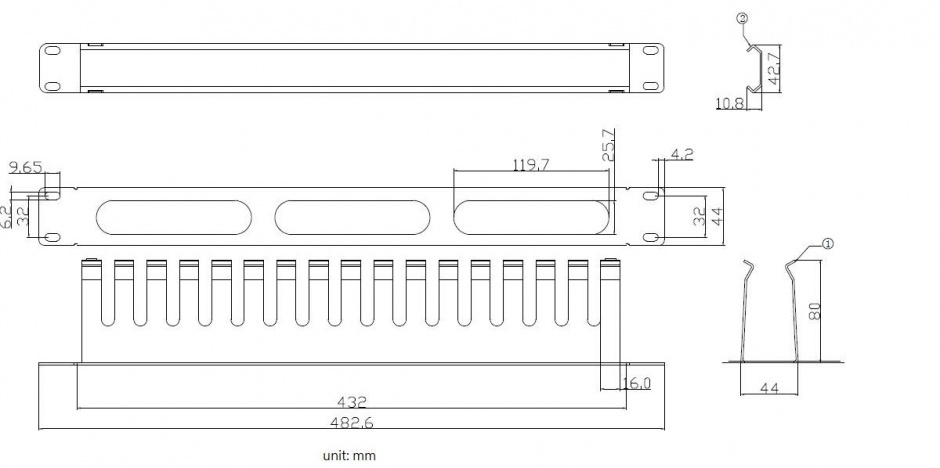 Imagine Front Panel 19" 1U cu organizator pentru cabluri 40x80mm RAL7035 Gri deschis, Value 26.99.0303