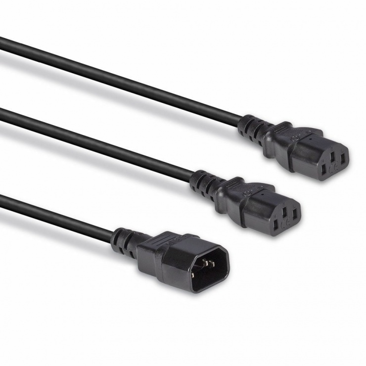 Imagine Cablu de alimentare IEC C14 la 2 x C13 2m Negru, Lindy L30039