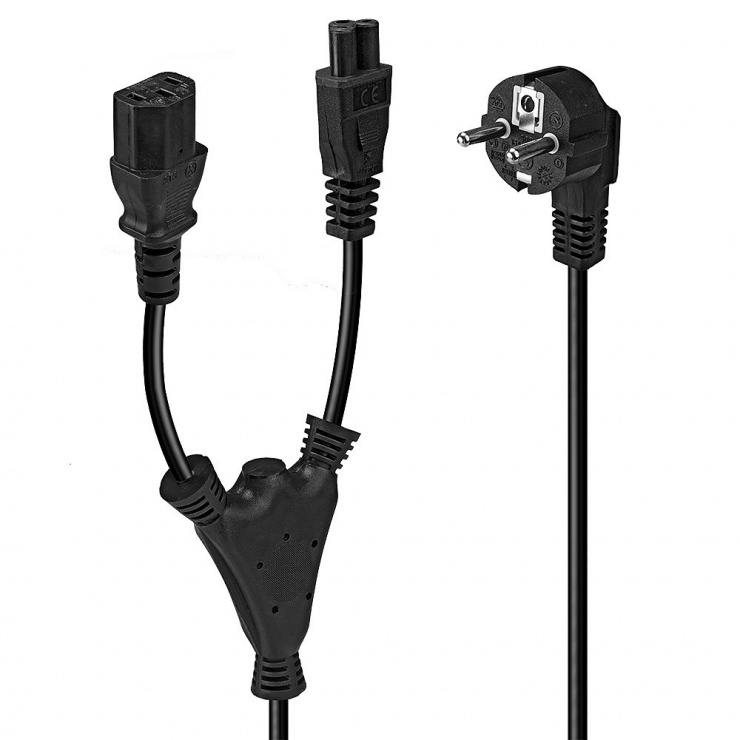 Imagine Cablu Y de alimentare Schuko la IEC C13 & C5 2m Negru, Lindy L30047