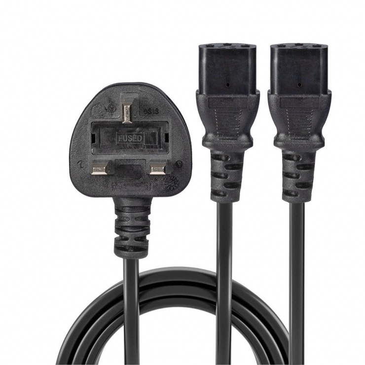 Imagine Cablu de alimentare in Y UK 3 pini la 2 x IEC C13 2.5m, Lindy L30371