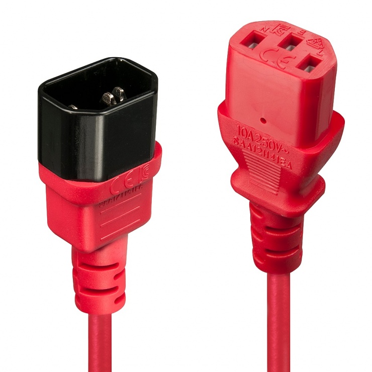 Imagine Cablu prelungitor C13 la C14 T-M Rosu 2m, Lindy L30478