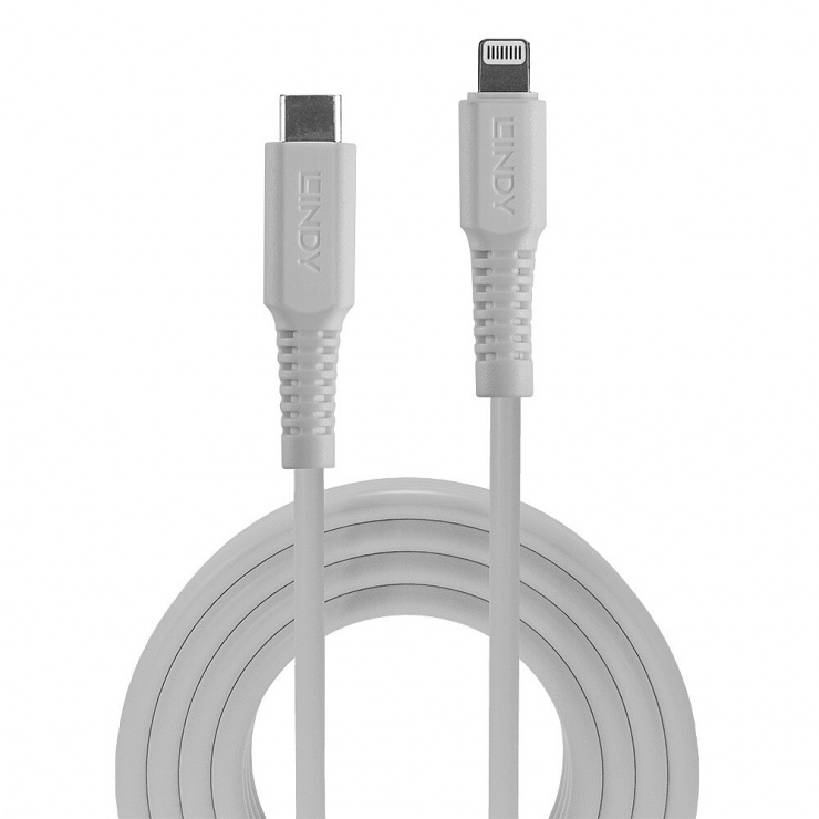 Imagine Cablu de date si incarcare Quick Charge USB type C la Lightning MFI 1m T-T Alb, Lindy L31316