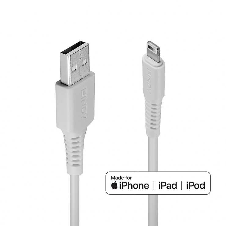 Imagine Cablu date si incarcare USB la Lightning MFI 3m Alb, Lindy L31328