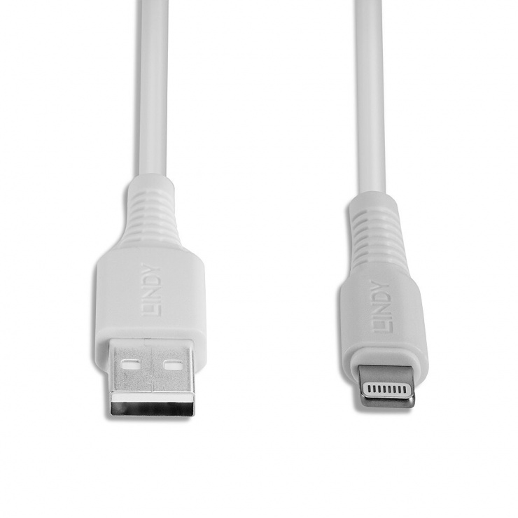 Imagine Cablu date si incarcare USB la Lightning MFI 2m Alb, Lindy L31327