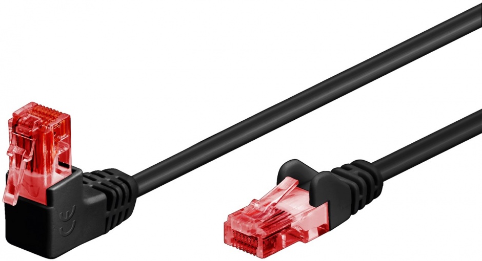Imagine Cablu de retea cat 6 UTP cu 1 unghi 90 grade 2m Negru, Goobay G51516