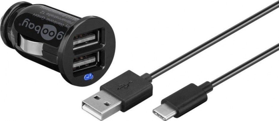Imagine Incarcator auto 2 x USB 2.1A + cablu USB-C 1m, Goobay 58820