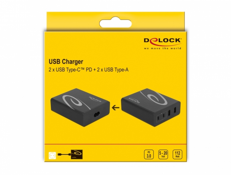 Imagine Incarcator priza 2 x USB Type-C PD + 2 x USB-A 112W, Delock 41440