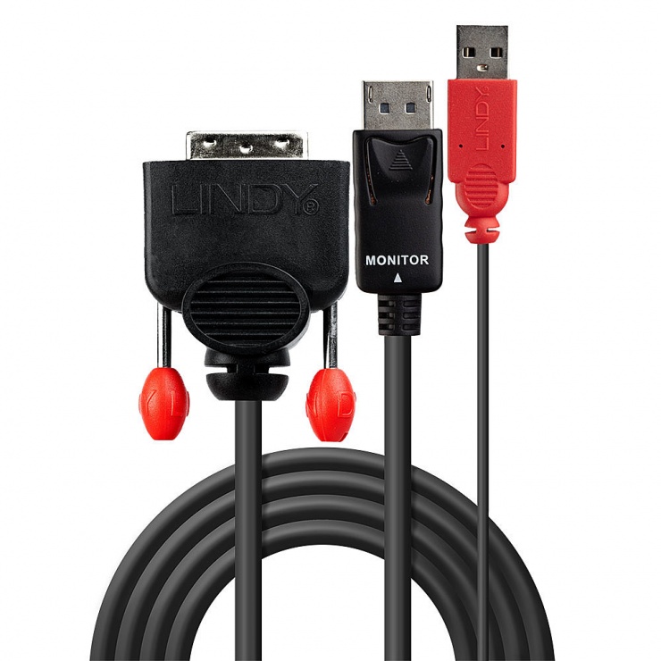 Imagine Cablu DVI-D la Displayport T-T 5m Negru, Lindy L41979