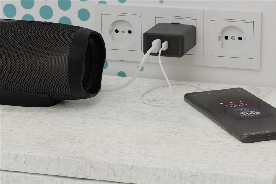 Imagine Incarcator priza 1 x USB-A + 1 x USB-C PD (Power Delivery) fast charger 3A/28W Negru, Goobay 44960