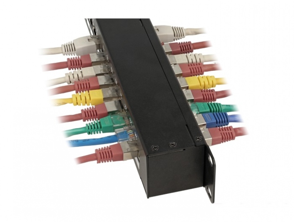 Imagine Patch panel 19" 24 porturi Cat.6 FTP Negru, Delock 43295