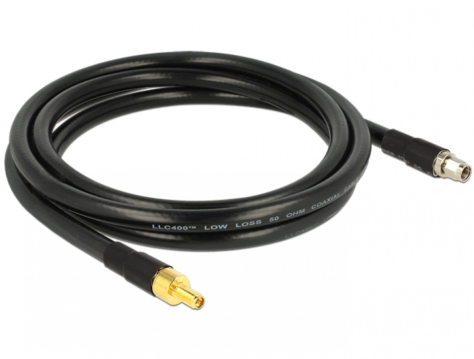 Imagine Cablu antena RP-SMA plug la RP-SMA jack CFD400 LLC400 2m low loss, Delock 13014