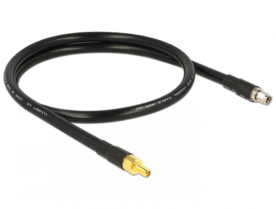 Imagine Cablu antena RP-SMA plug la RP-SMA jack CFD400 LLC400 1m low loss, Delock 13013