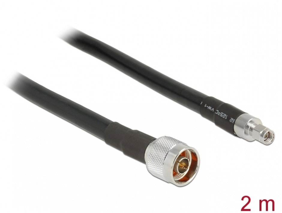 Imagine Cablu antena N plug la RP-SMA plug CFD400 LLC400 2m low loss, Delock 13020