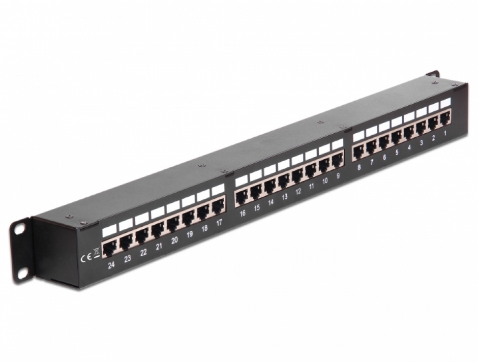 Imagine Patch panel 19" 24 porturi Cat.6 FTP Negru, Delock 43295