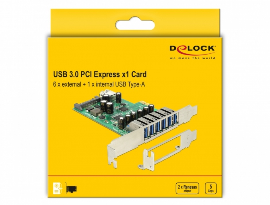 Imagine PCI Express cu 6 x USB 3.0-A externe + 1 x USB 3.0-A intern, Delock 89377