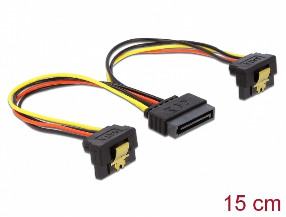 Imagine Cablu de alimentare SATA 15 pini la 2 x SATA in unghi, Delock 60128