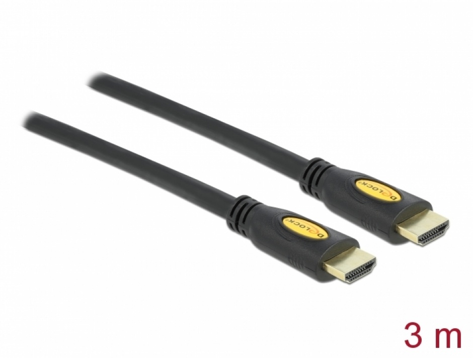 Imagine Cablu HDMI High Speed 4K v1.4 T-T 3m Negru, Delock 82454