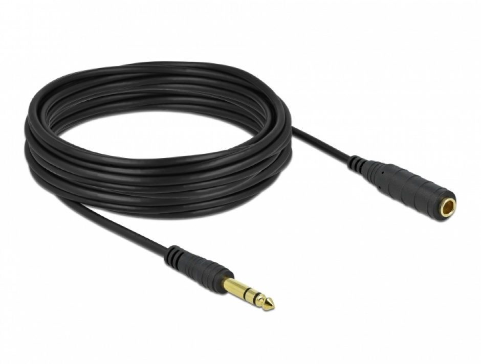 Imagine Cablu prelungitor audio jack stereo 6.3mm 3 pini T-M 10m Negru, Delock 86766