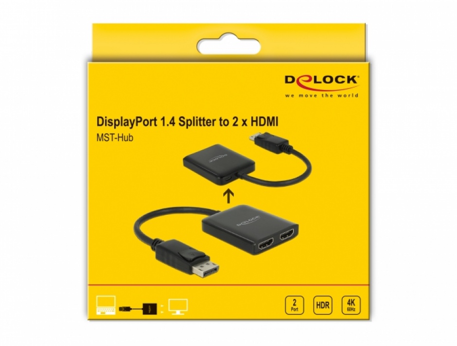 Imagine Multiplicator DisplayPort 1.4 la 2 x HDMI MST, Delock 87769