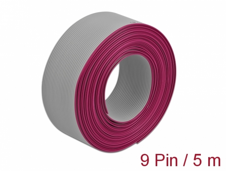 Imagine Cablu plat/flat pentru D-SUB 9 pini/pitch 1.27mm 5m, Delock 66606