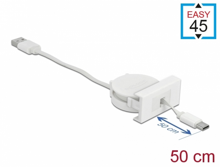 Imagine Cablu USB-A 2.0 la USB-C retractabil pentru modul Easy 45, Delock 81318