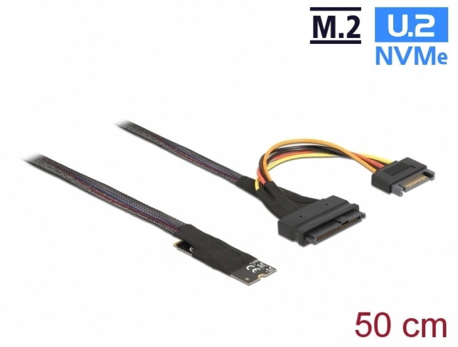 Imagine Adaptor M.2 Key M la U.2 SFF-8639 NVMe + cablu 0.5m, Delock 62984