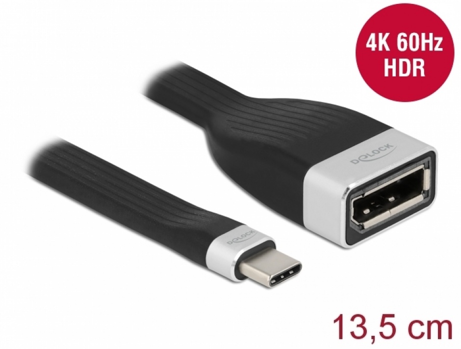 Imagine Adaptor USB type C la Displayport (DP Alt Mode) 4K60Hz HDR T-M 13cm, Delock 86731