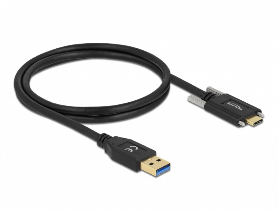 Imagine Cablu SuperSpeed USB 10 Gbps (USB 3.1 Gen 2) tip A la USB-C cu suruburi pe laterale T-T 1m Negru, De