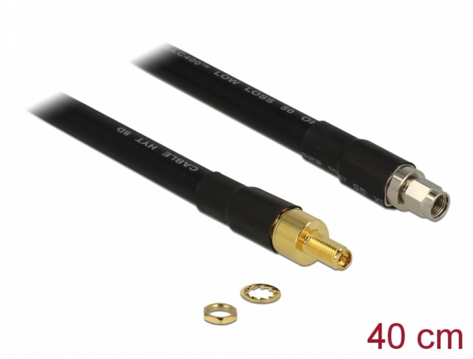 Imagine Cablu RP-SMA plug la RP-SMA jack CFD400 LLC400 0.4m low loss, Delock 13012
