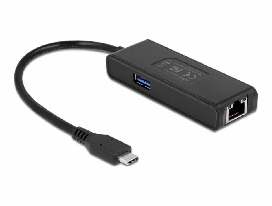 Imagine Placa de retea USB 3.2 Gen1-C la 2.5 Gigabit LAN + 1 x USB-A, Delock 63826